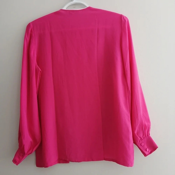 Vintage Peony Pure Silk Hand Embroidered Pink Long Sleeve Blouse Size 34 Small - Picture 4 of 17